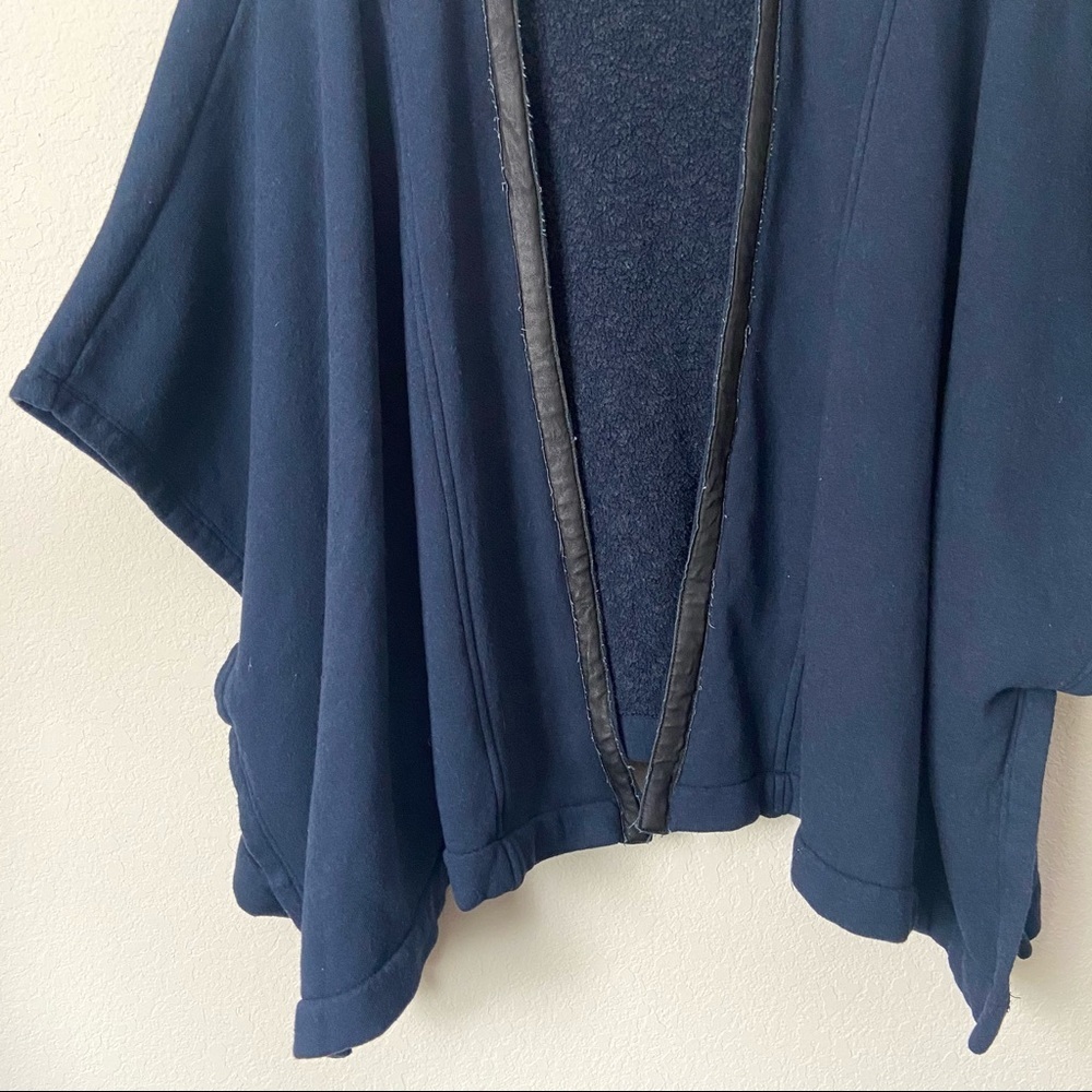Three Dots Leather Trim Cape Cozy Cardigan - Picture 4 of 9